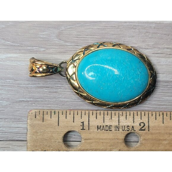 Large Oval Turquoise & Gold Tone Filigree Pendant 17.46g Vintage Boho 177 - Picture 5 of 6